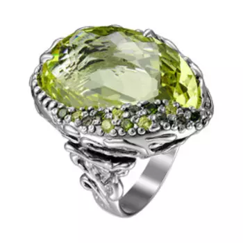 Серебряное кольцо с цитриновым кварцем и фианитами