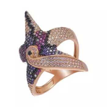 Серебряное кольцо с цветным кубическим цирконием "Звезда"