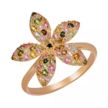 Серебряное кольцо с цветным турмалином "Цветок"