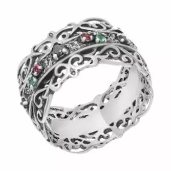 Серебряное кольцо с драгоценными самоцветами "Пояс Богородицы"