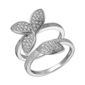 Серебряное кольцо с фианитами "Цветок" 2 в 1
