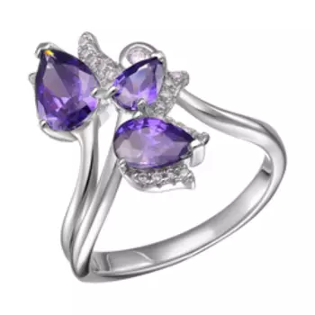 Серебряное кольцо с фианитами "Цветы"