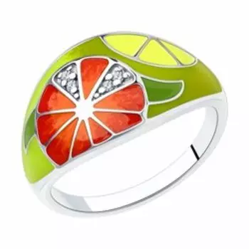 Серебряное кольцо с фианитами и эмалью