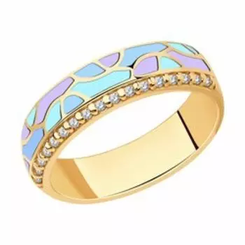 Серебряное кольцо с фианитами и эмалью