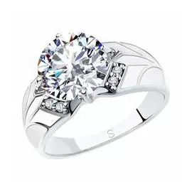 Серебряное кольцо с фианитами и эмалью