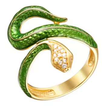 Серебряное кольцо с фианитами и эмалью "Змейка"