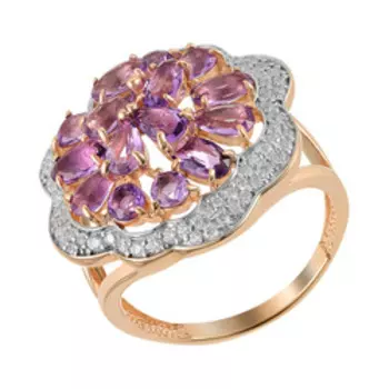 Серебряное кольцо с фианитами и аметистами