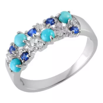 Серебряное кольцо с фианитами и бирюзой