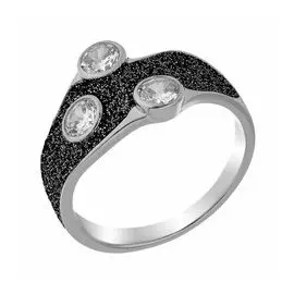 Серебряное кольцо с фианитами и черным глиттером