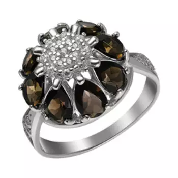 Серебряное кольцо с фианитами и раухтопазами "Цветок"