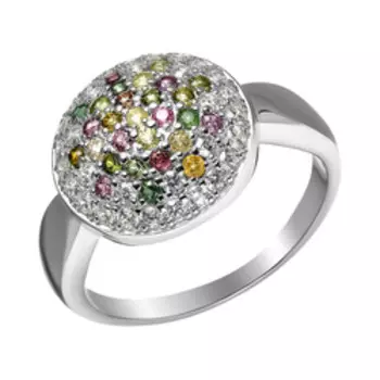 Серебряное кольцо с фианитами и турмалинами