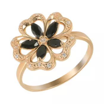 Серебряное кольцо с фианитами и турмалинами "Цветок"