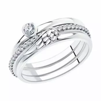 Серебряное кольцо с фианитами "Крыло" 3 в 1