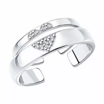 Серебряное кольцо с фианитами "Сердце" 2 в 1