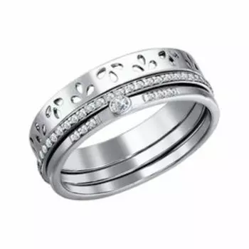 Серебряное кольцо с фианитами тройное