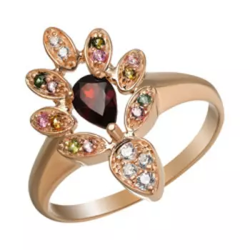 Серебряное кольцо с фианитами, турмалинами и гранатом