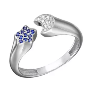 Серебряное кольцо с фианитами "Звезда и месяц"