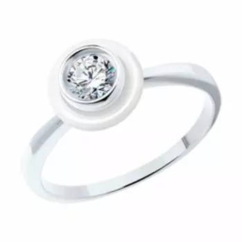 Серебряное кольцо с фианитом и керамикой