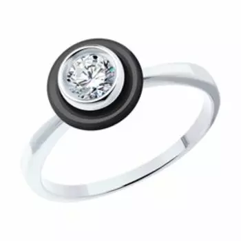 Серебряное кольцо с фианитом и керамикой