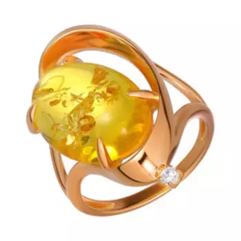 Серебряное кольцо с фианитом и янтарем