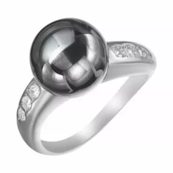 Серебряное кольцо с гематитом и фианитами