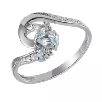 Серебряное кольцо с голубыми и бесцветными топазами