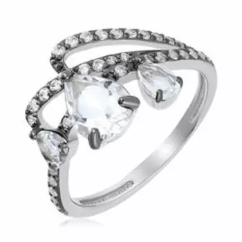 Серебряное кольцо с горным хрусталем и фианитами