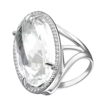 Серебряное кольцо с горным хрусталем и фианитами