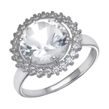 Серебряное кольцо с горным хрусталем и фианитами