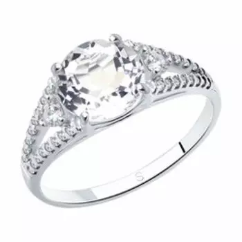Серебряное кольцо с горным хрусталем и фианитами