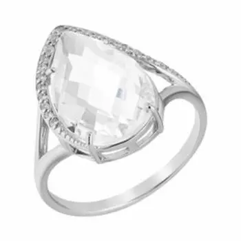 Серебряное кольцо с горным хрусталем и фианитами
