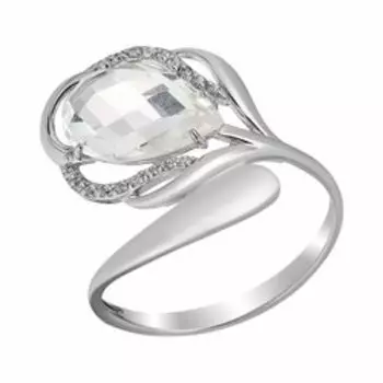 Серебряное кольцо с горным хрусталем и фианитами