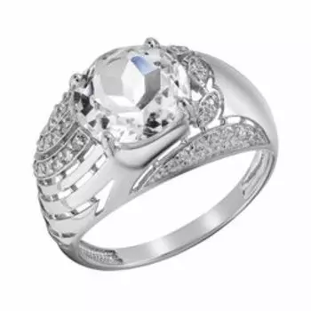 Серебряное кольцо с горным хрусталем и фианитами