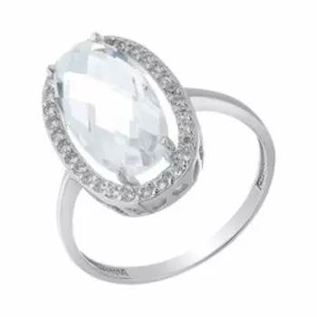 Серебряное кольцо с горным хрусталем и фианитами