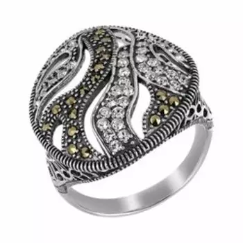 Серебряное кольцо с горным хрусталем и марказитами