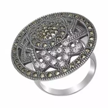 Серебряное кольцо с горным хрусталем и марказитом