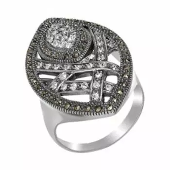 Серебряное кольцо с горным хрусталем и марказитом