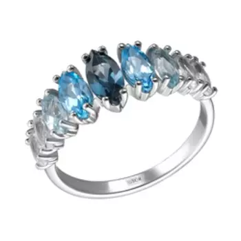 Серебряное кольцо с горным хрусталем и топазами