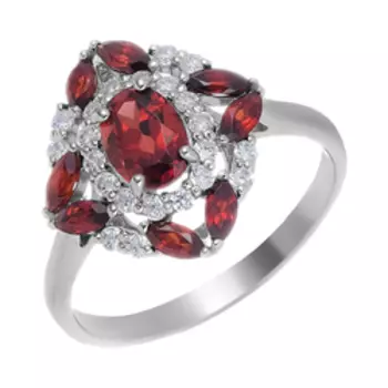 Серебряное кольцо с гранатами и фианитами