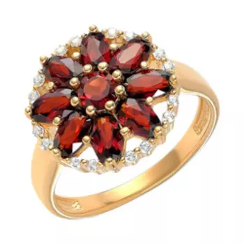 Серебряное кольцо с гранатами и фианитами