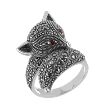 Серебряное кольцо с гранатами и марказитами "Лисенок"