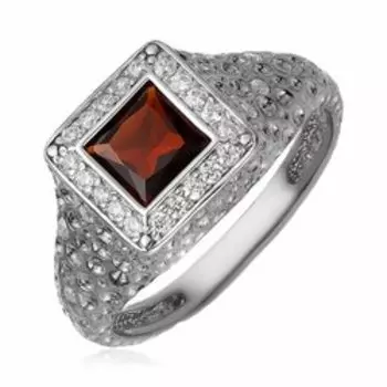 Серебряное кольцо с гранатом и фианитами