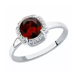 Серебряное кольцо с гранатом и фианитами