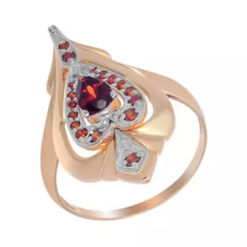 Серебряное кольцо с гранатом и фианитами