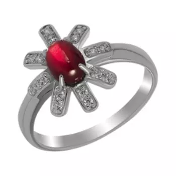 Серебряное кольцо с гранатом и фианитами