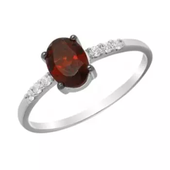 Серебряное кольцо с гранатом и фианитами