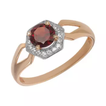 Серебряное кольцо с гранатом и фианитами