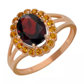 Серебряное кольцо с гранатом и фианитами