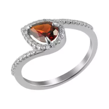 Серебряное кольцо с гранатом и фианитами