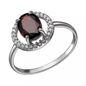 Серебряное кольцо с гранатом и фианитами